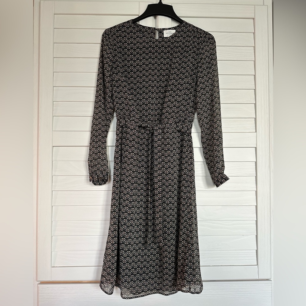 Sézane long-sleeve midi-dress | Size 38 | Dark floral print